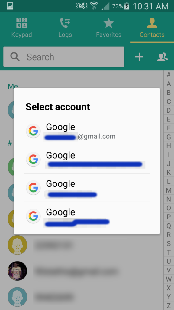 Select the account where you want to move your device contacts to