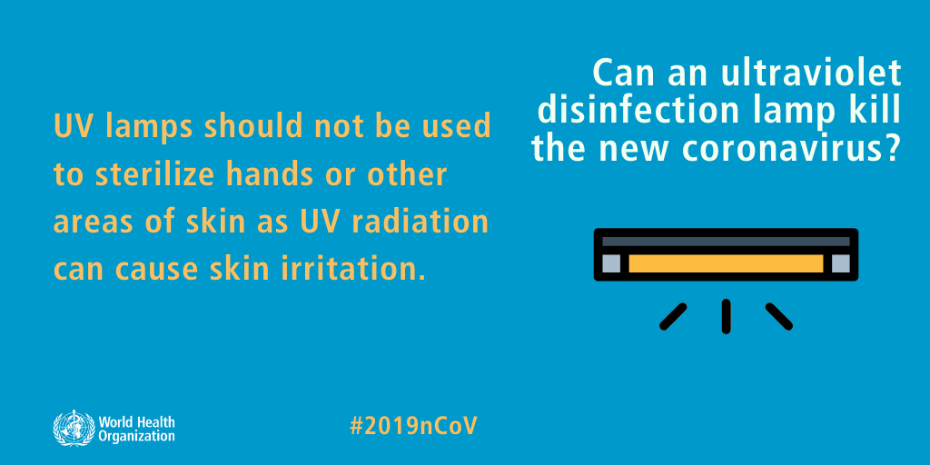 UV lamps should not be used to sterilize hands or other areas of skin as UV radiation can cause skin irritation.