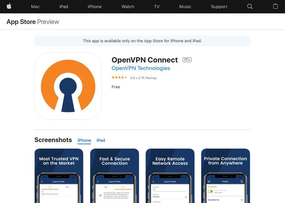 for ios instal OpenVPN Client 2.6.7.1001