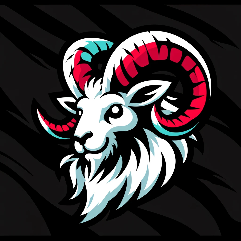 A pirate flag featuring a stylized mouflon head at the center. The flag is black, and the mouflon is depicted in a bold and imaginative style, with exaggerated features and a fierce expression. The colors are vibrant, with the mouflon's features in white, red, and other bold colors, giving it a lively and adventurous look. The design is unique and dynamic, capturing the essence of a pirate flag while avoiding direct references to copyrighted styles.